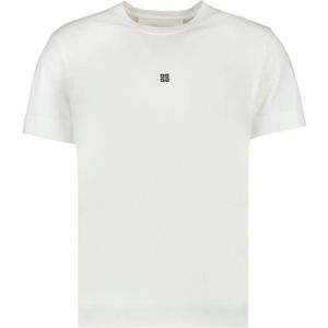 Givenchy, Tops, Heren, Wit, S, Katoen, Witte 4G Logo Geborduurde T-shirt