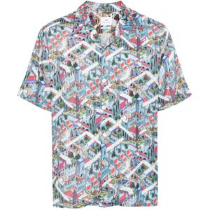 PS By Paul Smith, Overhemden, Heren, Blauw, S, Blauwe Jersey Print Overhemd
