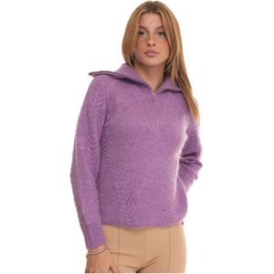 Suncoo, Sweatshirts & Hoodies, Dames, Paars, L, Wol, Cable Knit Pullover met Cape Kraag