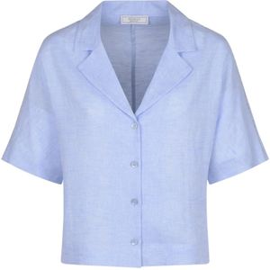 Peserico, Blouses & Shirts, Dames, Blauw, L, Linnen, Blauwe Damesoverhemd