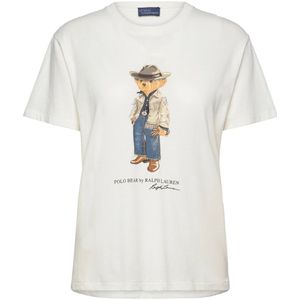 Ralph Lauren, Tops, Dames, Wit, M, Katoen, Jersey Fringe T-shirt