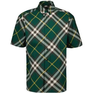 Burberry, Overhemden, Heren, Groen, XL, Katoen, Geruite Shirt Groen Print Korte Mouw