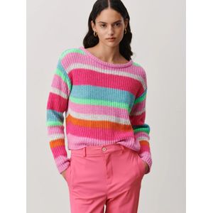 Jane Lushka, Truien, Dames, Veelkleurig, L, Kleurrijke Stripe PU Pullover