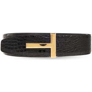 Tom Ford, Leren Riem Zwart, Heren, Maat:85 CM