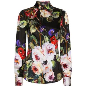 Dolce & Gabbana, Blouses & Shirts, Dames, Veelkleurig, M, Overhemden met Bloemenprint van Zijdeblend