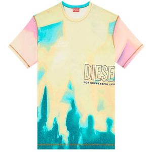 Diesel, Grafische Print Oversized T-shirt - Geel Veelkleurig, Heren, Maat:XL