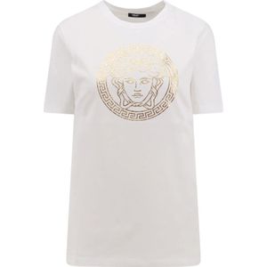 Versace, Tops, Dames, Wit, M, Katoen, Wit Logo Print T-Shirt