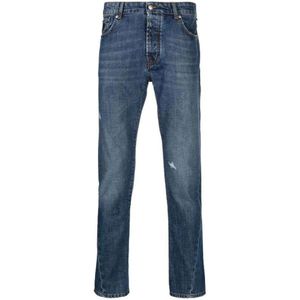 John Richmond, Jeans, Heren, Blauw, W40, Katoen, Slim-Fit Jeans met Distressed Details