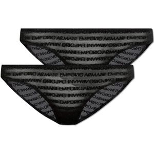 Emporio Armani, Ondergoed, Dames, Zwart, L, Kanten slips met logo 2-pack