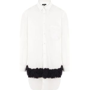 Comme des Garçons, Oversized Wit Overhemd met Zwarte Nepbont Inzet Wit, Heren, Maat:M