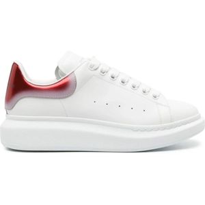 Alexander McQueen, Schoenen, Heren, Wit, 44 EU, Leer, Witte Oversized Sneakers met Rode Hiel