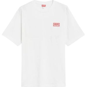 Kenzo, Tops, Heren, Wit, L, Katoen, Rood Logo T-shirt - Korte Mouwen