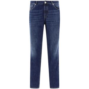 Brunello Cucinelli, Traditionele Fit Katoenen Jeans Blauw, Heren, Maat:2XL