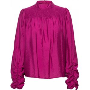 &Co Woman, Blouses & Shirts, Dames, Roze, M, Missy Fuchsia Modal Top met Opstaande Kraag