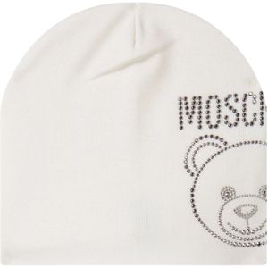 Moschino, Witte Wollen Hoed met Geborduurd Logo Beige, Dames, Maat:ONE Size
