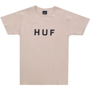 Huf, Tops, Heren, Beige, M, Essentials Logo Tee - Streetwear Collectie