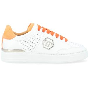 Philipp Plein, Wit en Oranje Geperforeerde Leren Sneakers Wit, Heren, Maat:45 EU