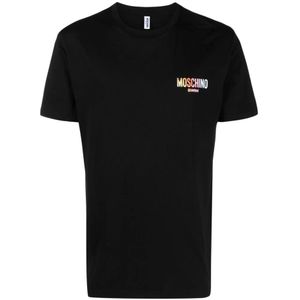 Moschino, Regenboog Logo Zwart T-shirt Zwart, Dames, Maat:XS