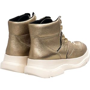 Geox, Schoenen, Dames, Geel, 36 EU, Leer, Vetersneakers met metallic glans