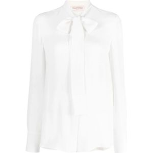 Valentino, Blouses & Shirts, Dames, Wit, S, Witte Georgette Zijden Blouse met Sjaal Detail