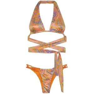 F**k, Badkleding, Dames, Veelkleurig, XL, Polyester, Hoge Triangel Bikinitop EN Vaste Braziliaanse Onderkant Zonsopgang