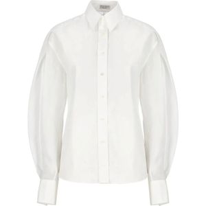 Brunello Cucinelli, Blouses & Shirts, Dames, Wit, M, Katoen, Witte Katoenen Overhemd met Kraag