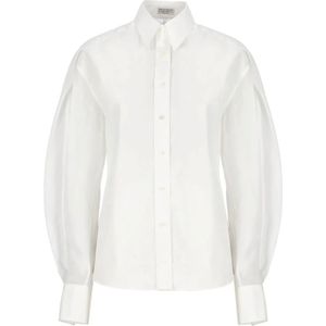 Brunello Cucinelli, Witte Katoenen Overhemd met Kraag Wit, Dames, Maat:L