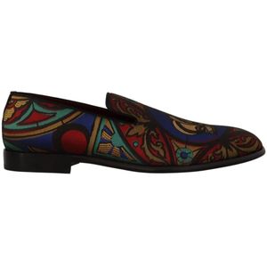 Dolce & Gabbana, Schoenen, Heren, Veelkleurig, 43 EU, Katoen, Multicolor Jacquard Crown Loafers Schoenen