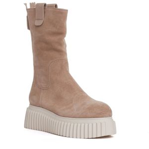 Agl, Schoenen, Dames, Beige, 39 EU, Suède, Beige Suède Enkellaarzen met Witte Zool