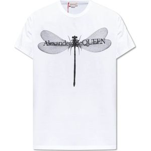Alexander McQueen, Tops, Heren, Wit, XL, Katoen, T-shirt met logo