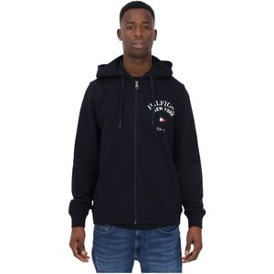 Tommy Hilfiger, Sweatshirts & Hoodies, Heren, Blauw, M, Katoen, Heren Hoodie met Trekkoord en Volledige Rits