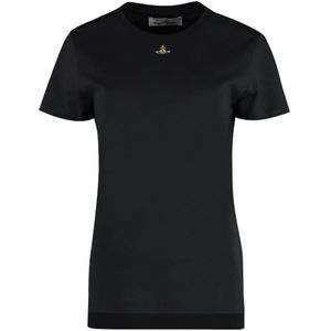 Vivienne Westwood, Tops, Heren, Zwart, S, Katoen, Katoenen Crew-Neck T-Shirt met Geribbelde Kraag