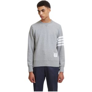 Thom Browne, Sweatshirts & Hoodies, Heren, Grijs, M, Katoen, Gestreepte Crewneck Sweatshirt