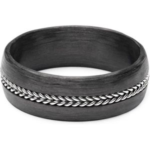 Nialaya, Men's Carbon Fiber Ring with Chain Detail Zwart, Heren, Maat:64 MM