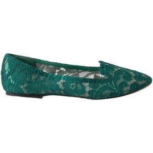 Dolce & Gabbana, Schoenen, Dames, Groen, 37 EU, Katoen, Groene Bloemenkant Loafers