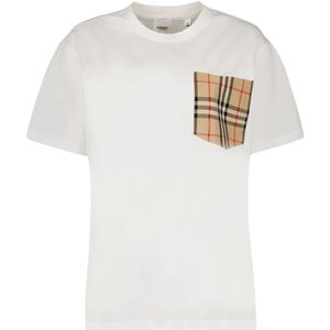 Burberry, Tops, Dames, Wit, M, Katoen, Vintage Check Pocket T-shirt