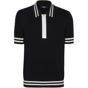 Balmain, Tops, Heren, Zwart, S, Wol, Gepersonaliseerd jacquard poloshirt