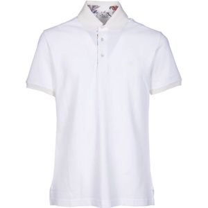 Etro, Wit Bloemen Polo Shirt Katoen Pique Wit, Heren, Maat:XL