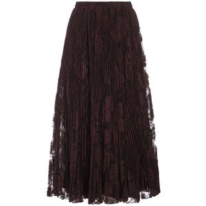 Ermanno Scervino, Rokken, Dames, Bruin, S, Tule, Bruine Kant Midi Rok Geplooid Effect