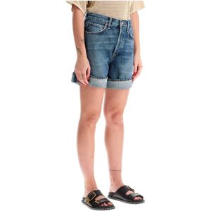 Agolde, Korte broeken, Dames, Blauw, W25, Denim, Hoge Taille Baggy Denim Shorts