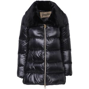 Herno, Jassen, Dames, Zwart, 2Xl, Luxe Bontkraag Winterjas