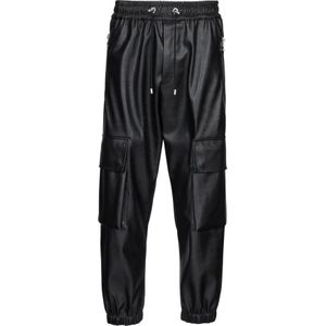 Balmain, Broeken, Heren, Zwart, XL, Leer, Cargo Broek met Rits- en Cargo Zakken