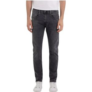Replay, Slim Fit Anbass Jeans in Zwart Hyperflex Denim Grijs, Heren, Maat:W34