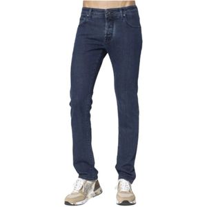 Jacob Cohën, Donkerblauwe Gewassen Slim Fit Jeans met Grafische Patch Blauw, Heren, Maat:W30