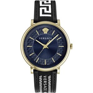 Versace, Accessoires, Heren, Geel, ONE Size, V-Circle Blauw Wijzerplaat Goud Horloge