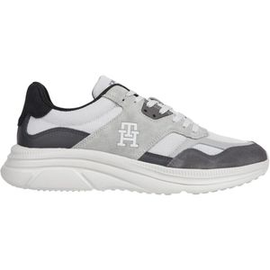 Tommy Hilfiger, Schoenen, Heren, Veelkleurig, 43 EU, Polyester, Grijze Runner Sneakers Color Block