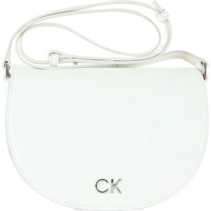 Calvin Klein, Gehamerde schoudertas met logoplaat Wit, Dames, Maat:ONE Size