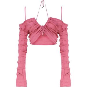 Blumarine, Blouses & Shirts, Dames, Roze, S, Polyester, Roze Ruffle Sweaters