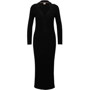 Hugo Boss, Gebreide Jurk met Cut-Outs Zwart, Dames, Maat:L