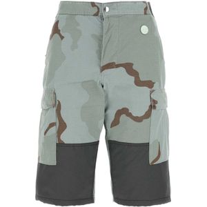 Oamc, Korte broeken, Heren, Groen, S, Nylon, Gedrukte nylon blend Bermuda shorts